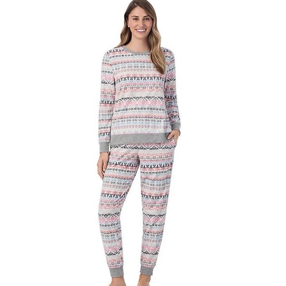 Women's Cuddl Duds XXL Fair Isle Honeycomb Fleece Pajama Top Joggers Pants Set - Picture 1 of 5